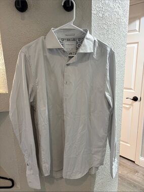 Denim & Flower White Shirt with Navy and Gray Circle Print